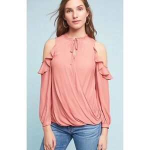 EUC Anthropologie Maeve Liesel Ruffled Cold Shoulder Blouse- Size Small